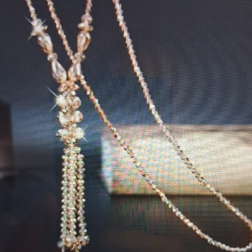 Elegant Long Crystal  Gold Necklace
